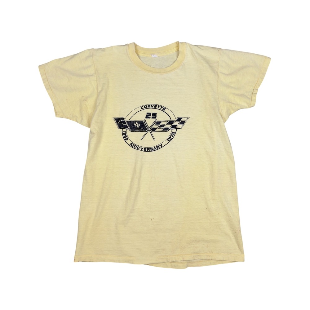 Vtg 1978 Corvette 25th Anniversary T Shirt Men's Small Yellow Chevy C3 USA